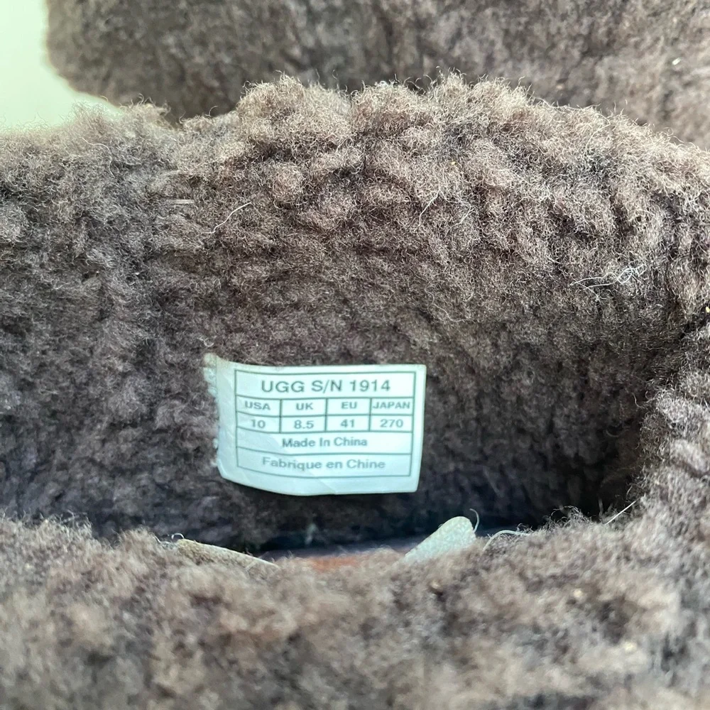 NWT UGG Women's Bellvue || Dark Brown Leather Boots Espresso Sherpa Lined Sz 10